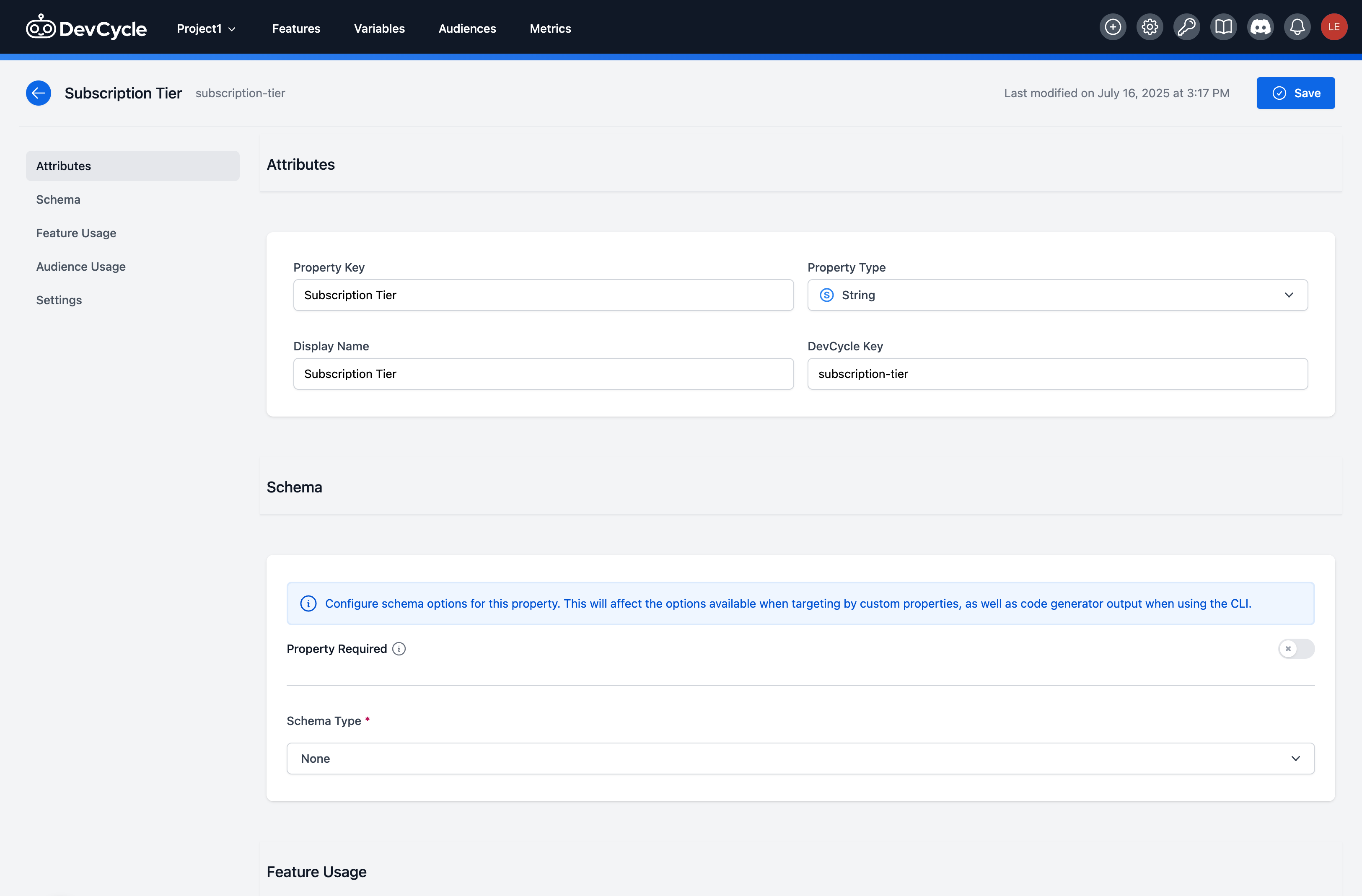 image of custom properties info page